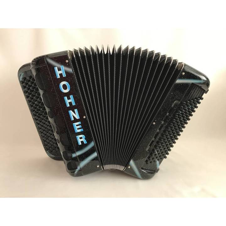 Hohner Fun Power 96B，闪光黑色，浅蓝色标签，气泡网格